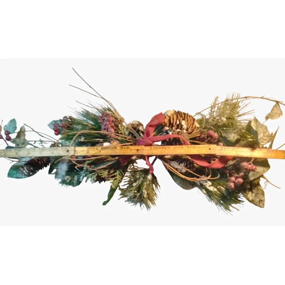 Holiday Pinecone Berry Swag Garland Red Ribbon Bow Handcrafted